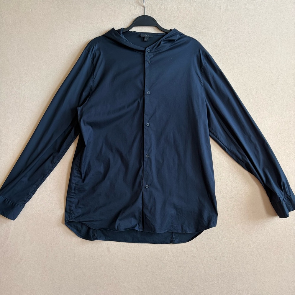 COS Men’s Oversized Hooded Button Down‎ Black Shirt 15 3/4 or M